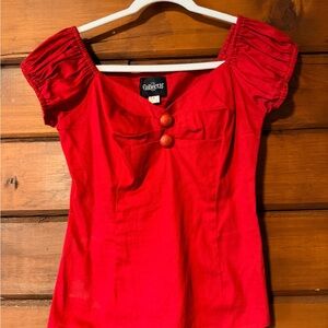 Collectif Vibrant Red Sweetheart Bust Top with Button Accent